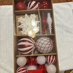 40ct Holiday Red & White Christmas Ornament Set